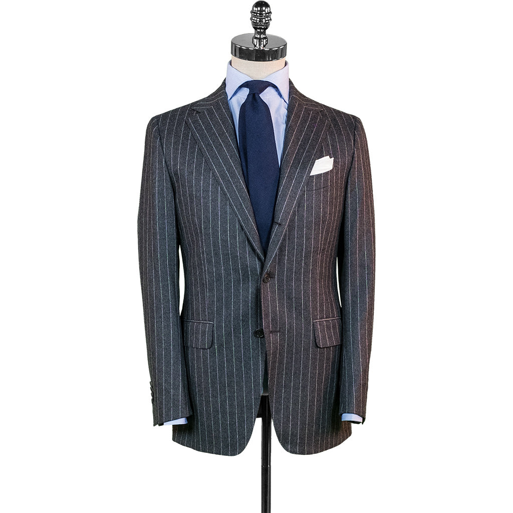 Dark Grey Flannel Chalk Stripe Suit - Beckett &amp; Robb