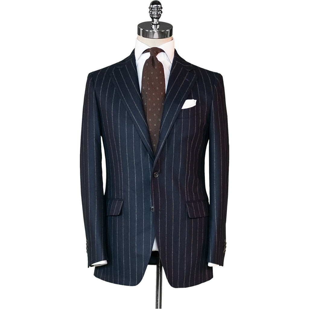Navy Wide Chalk Stripe Flannel Suit - Beckett &amp; Robb