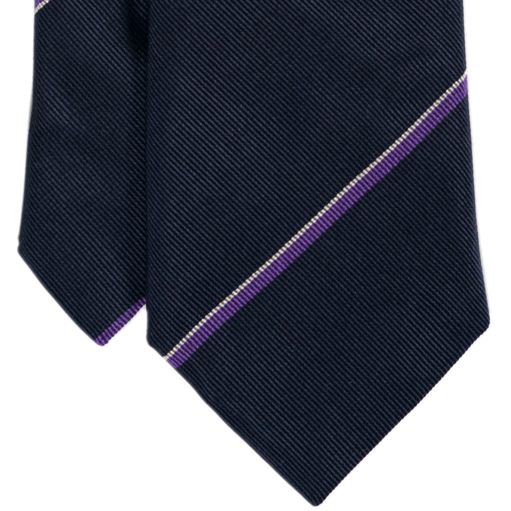 Navy Purple Stripe Silk Tie - Beckett &amp; Robb