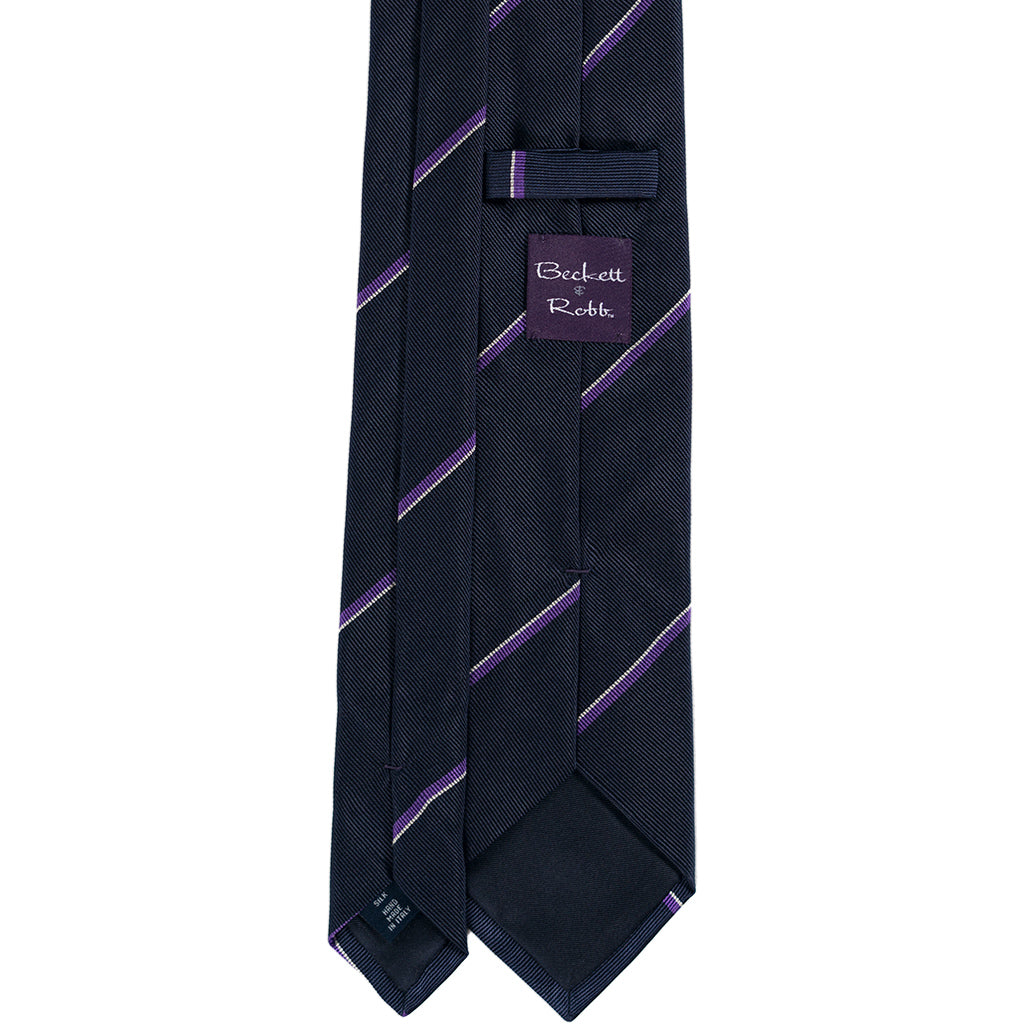 Navy Purple Stripe Silk Tie - Beckett &amp; Robb