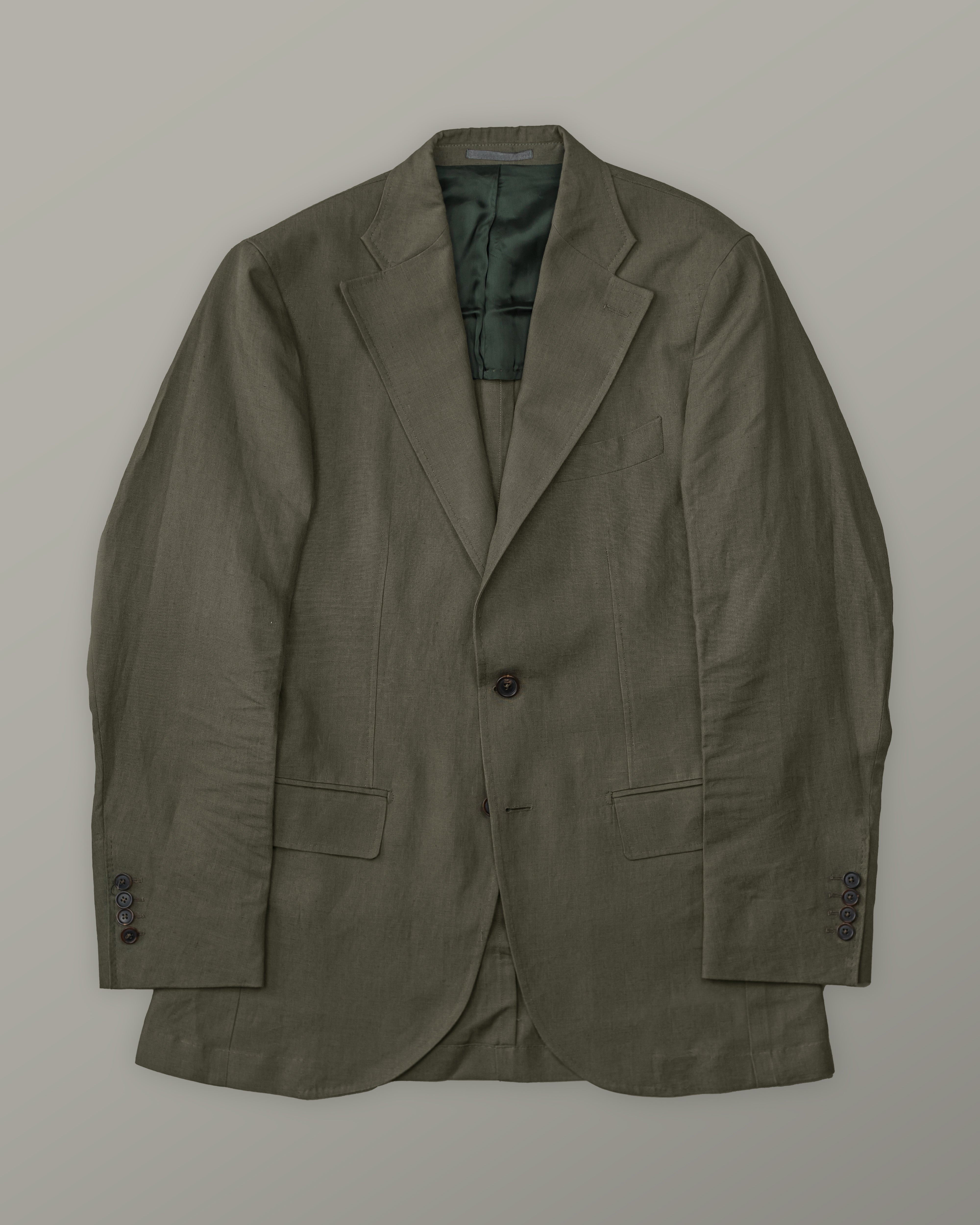 Two Piece - Olive Green Plain Linen