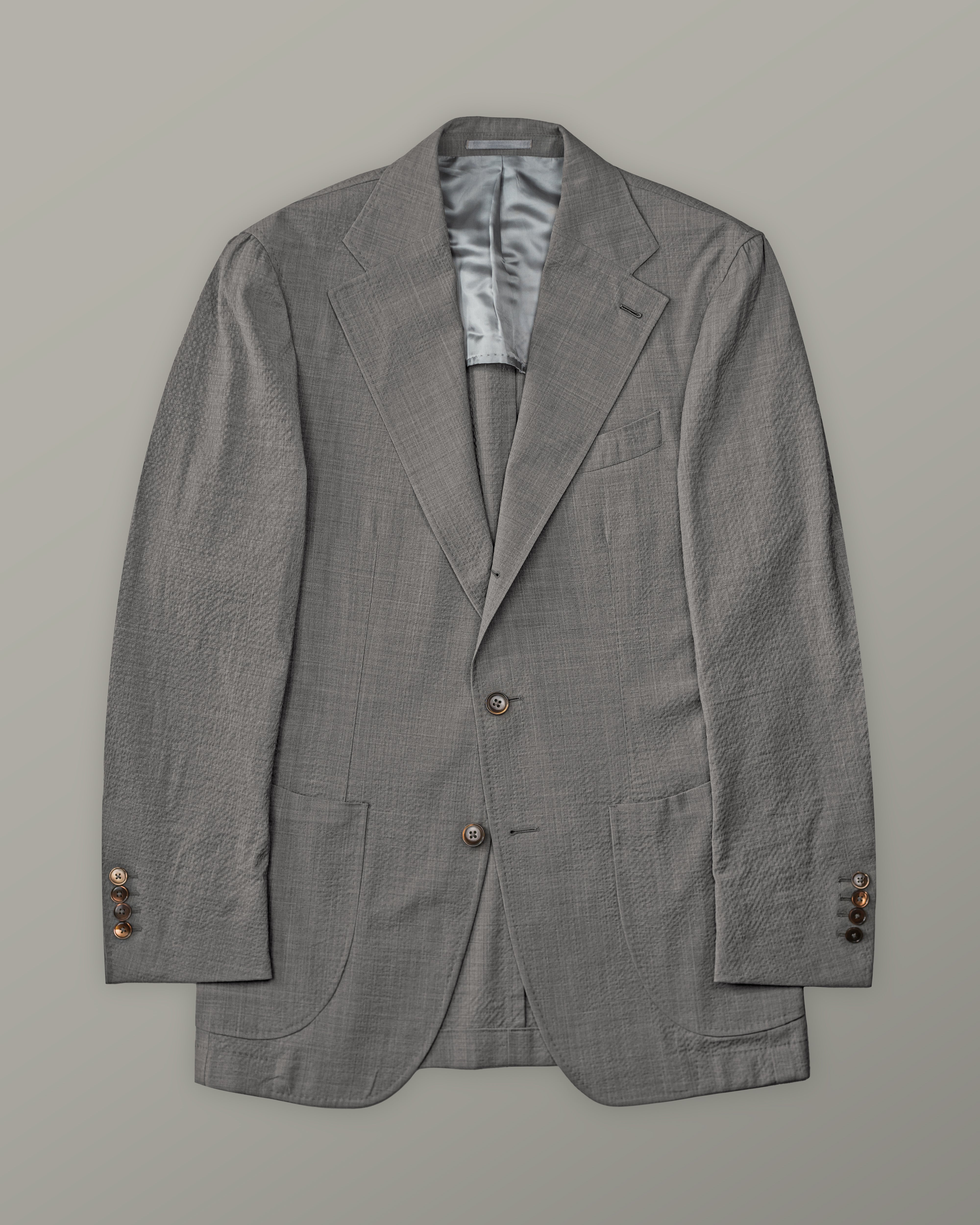 Two Piece - Mid Grey Plain Seersucker Wool Blend