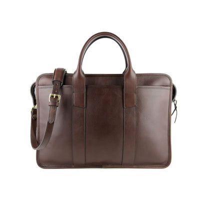 Bound Edge Zip-Top Briefcase - Chocolate - Beckett & Robb