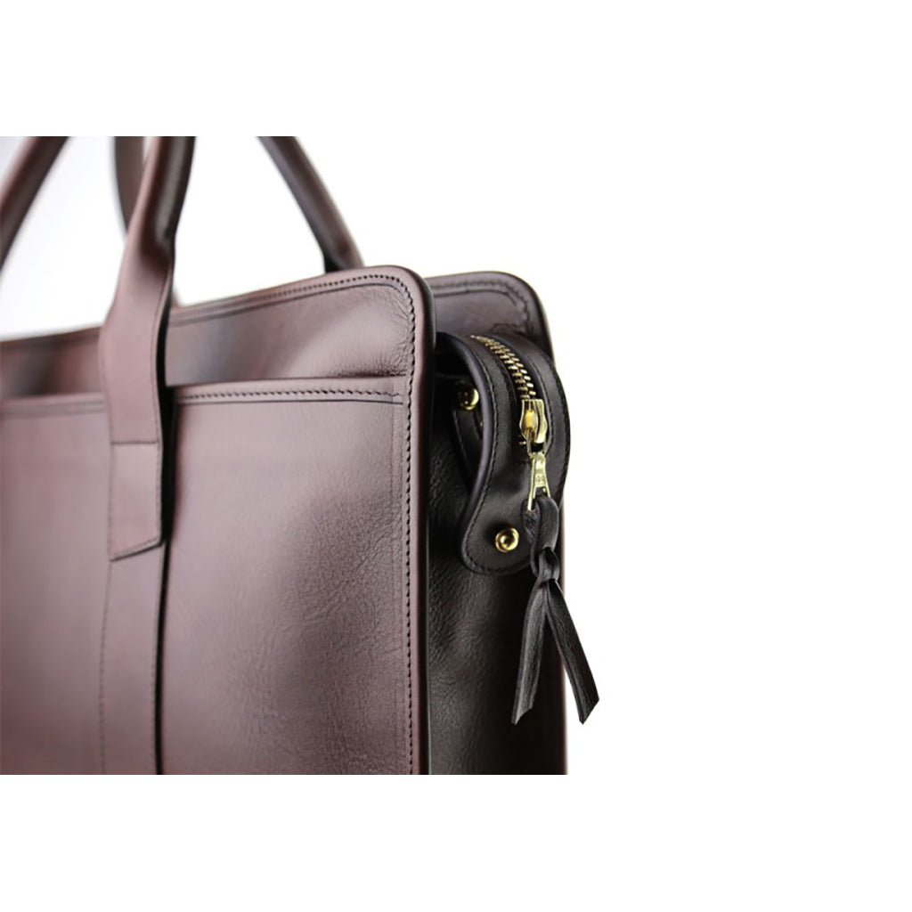 Bound Edge Zip-Top Briefcase - Chocolate - Beckett &amp; Robb