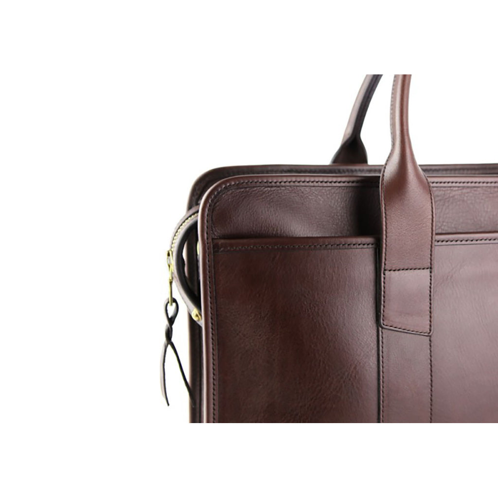 Bound Edge Zip-Top Briefcase - Chocolate - Beckett &amp; Robb