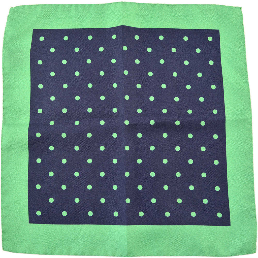 Navy &amp; Green Polka Dot Pocket Square - Beckett &amp; Robb