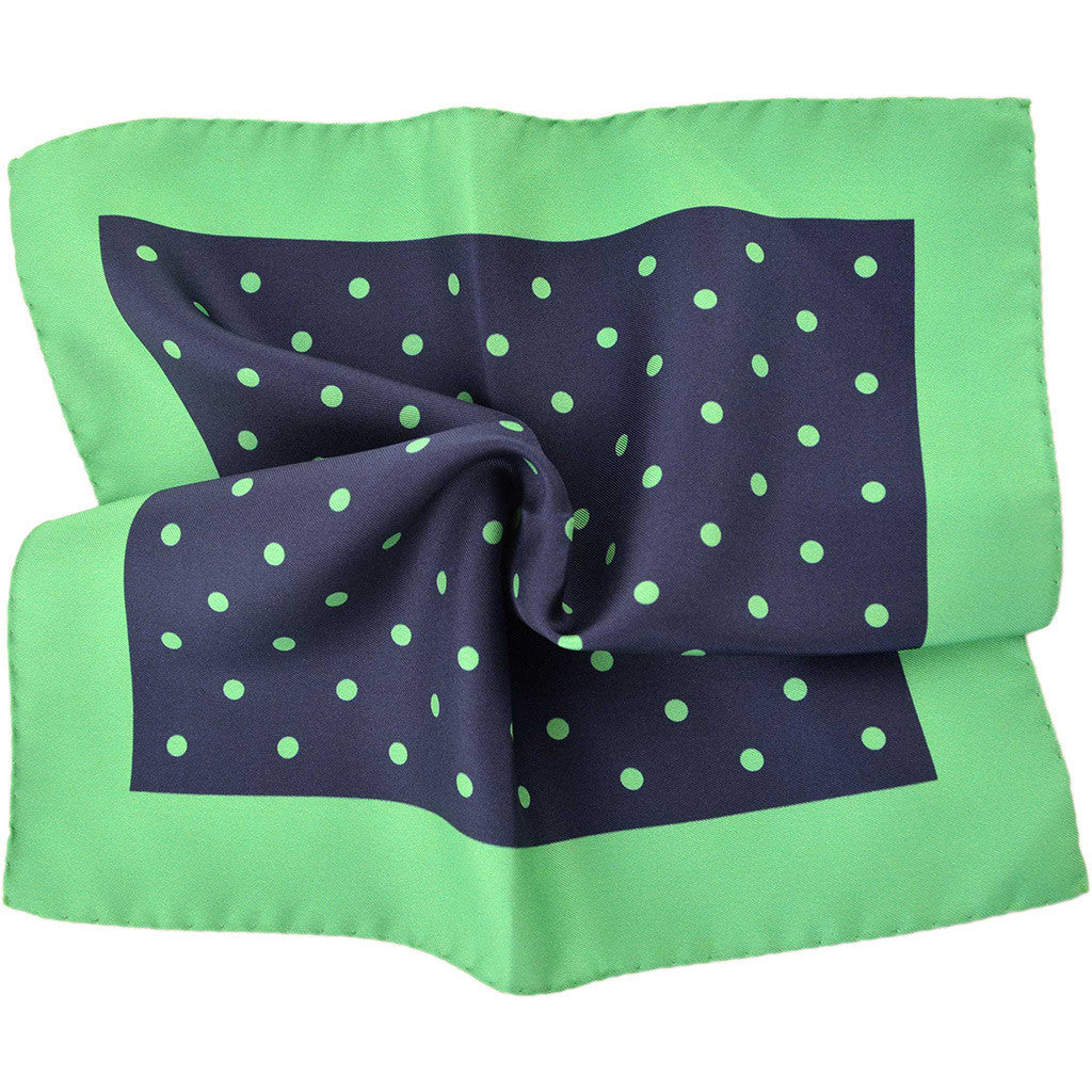 Navy & Green Polka Dot Pocket Square - Beckett & Robb