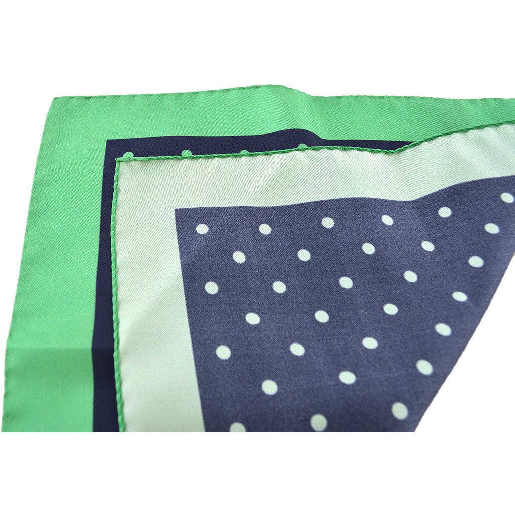 Navy &amp; Green Polka Dot Pocket Square - Beckett &amp; Robb