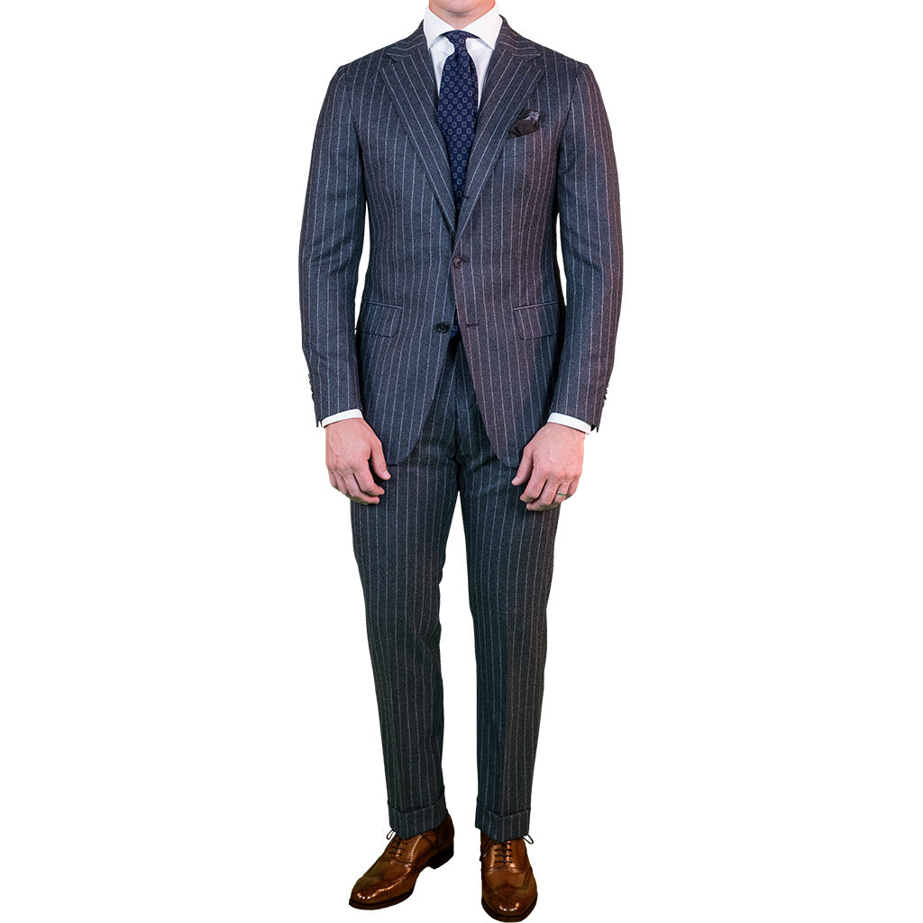 Dark Grey Flannel Chalk Stripe Suit - Beckett &amp; Robb