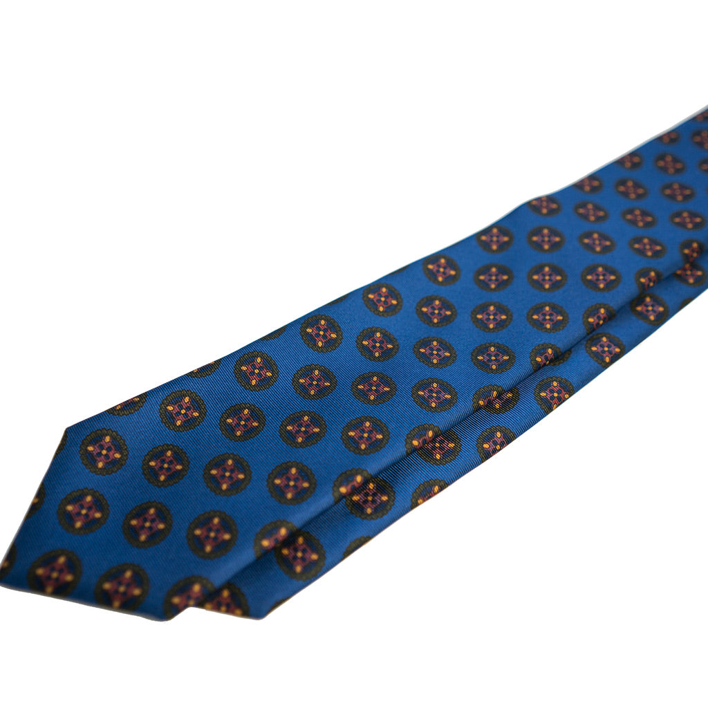 Blue & Red Medallion Silk Tie - Beckett & Robb