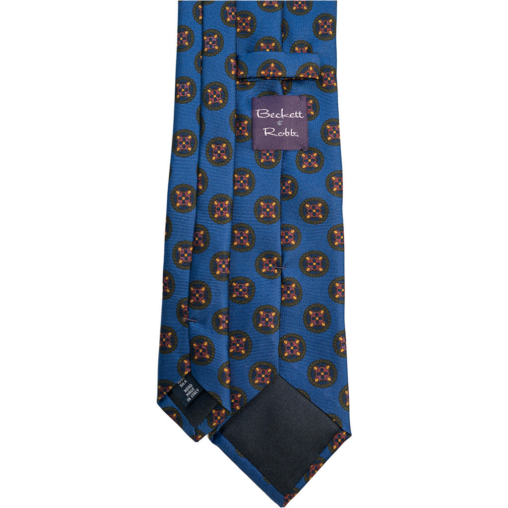 Blue &amp; Red Medallion Silk Tie - Beckett &amp; Robb