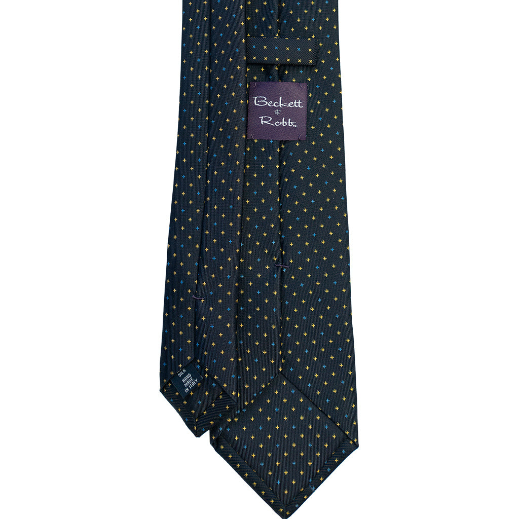 Navy with Yellow &amp; Blue Foulard Silk Tie - Beckett &amp; Robb