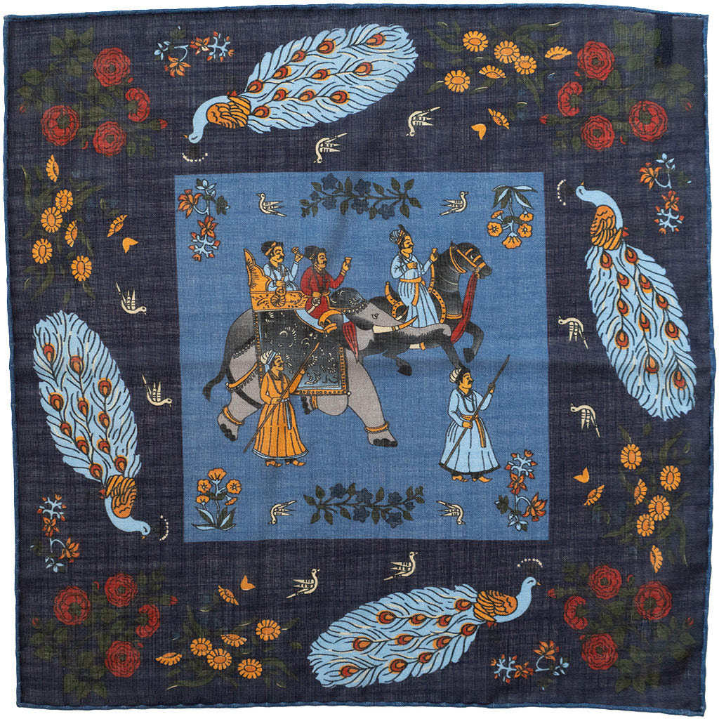 Blue Peacock Print Pocket Square - Beckett & Robb