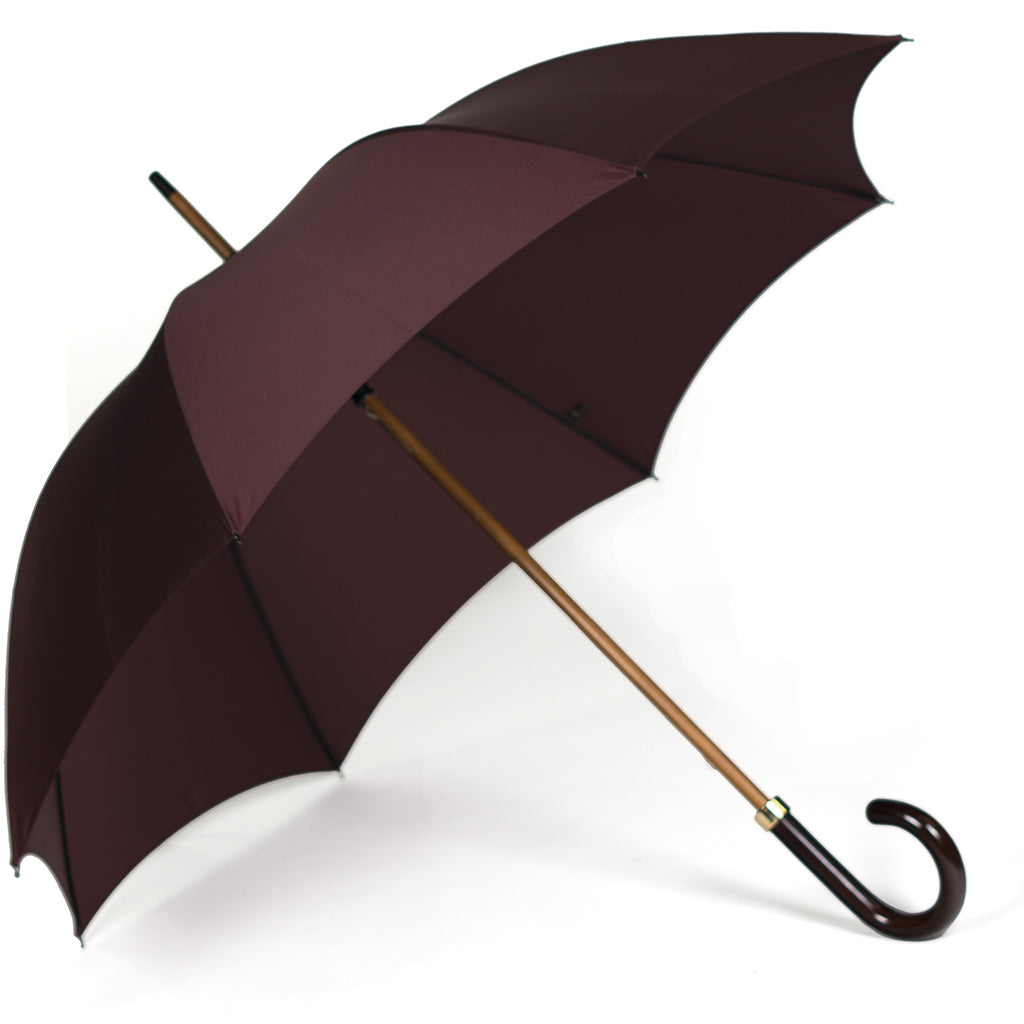 Fox Dark Grained Gloss Maple Stick Umbrella - Bordeaux Canopy - Beckett & Robb