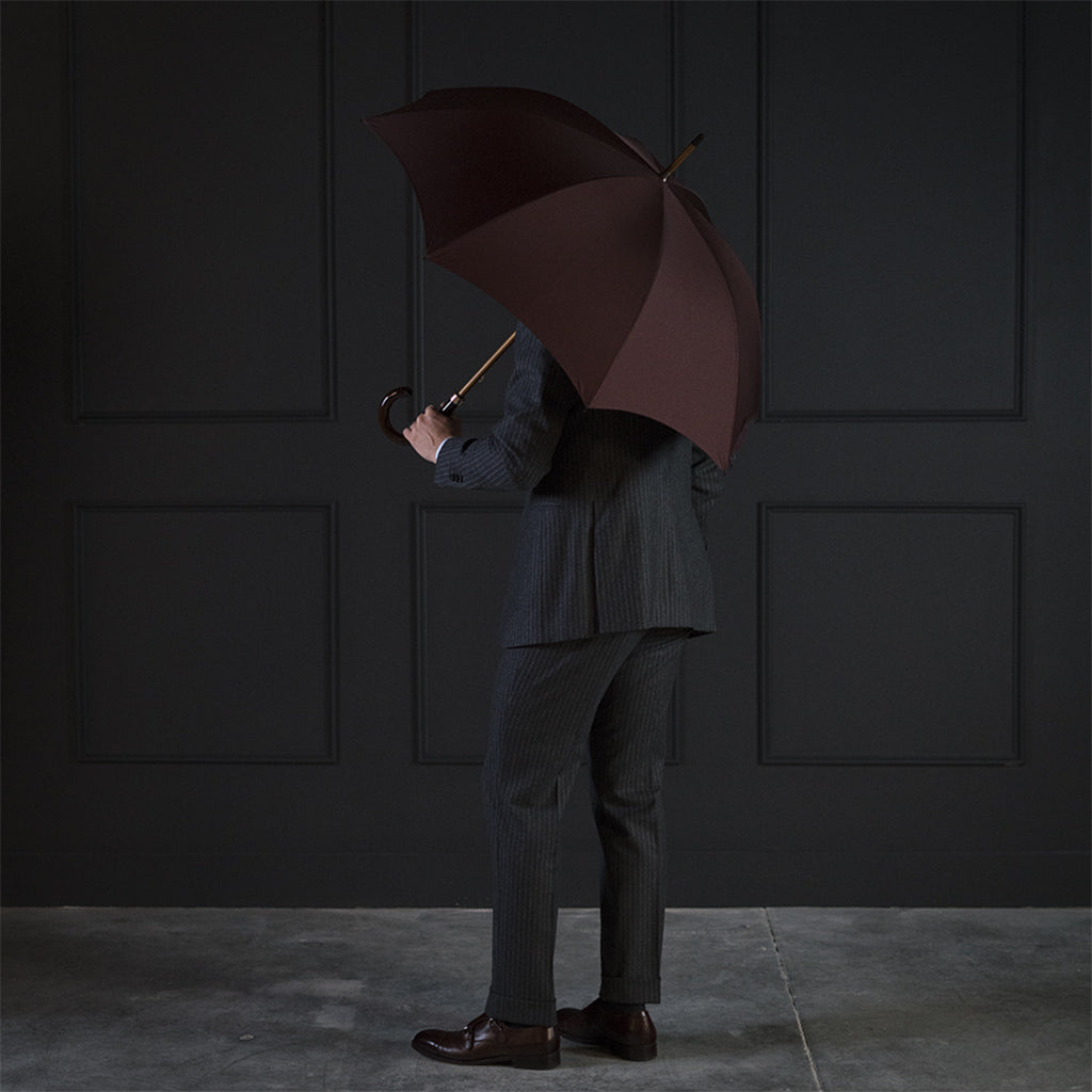 Fox Dark Grained Gloss Maple Stick Umbrella - Bordeaux Canopy - Beckett & Robb