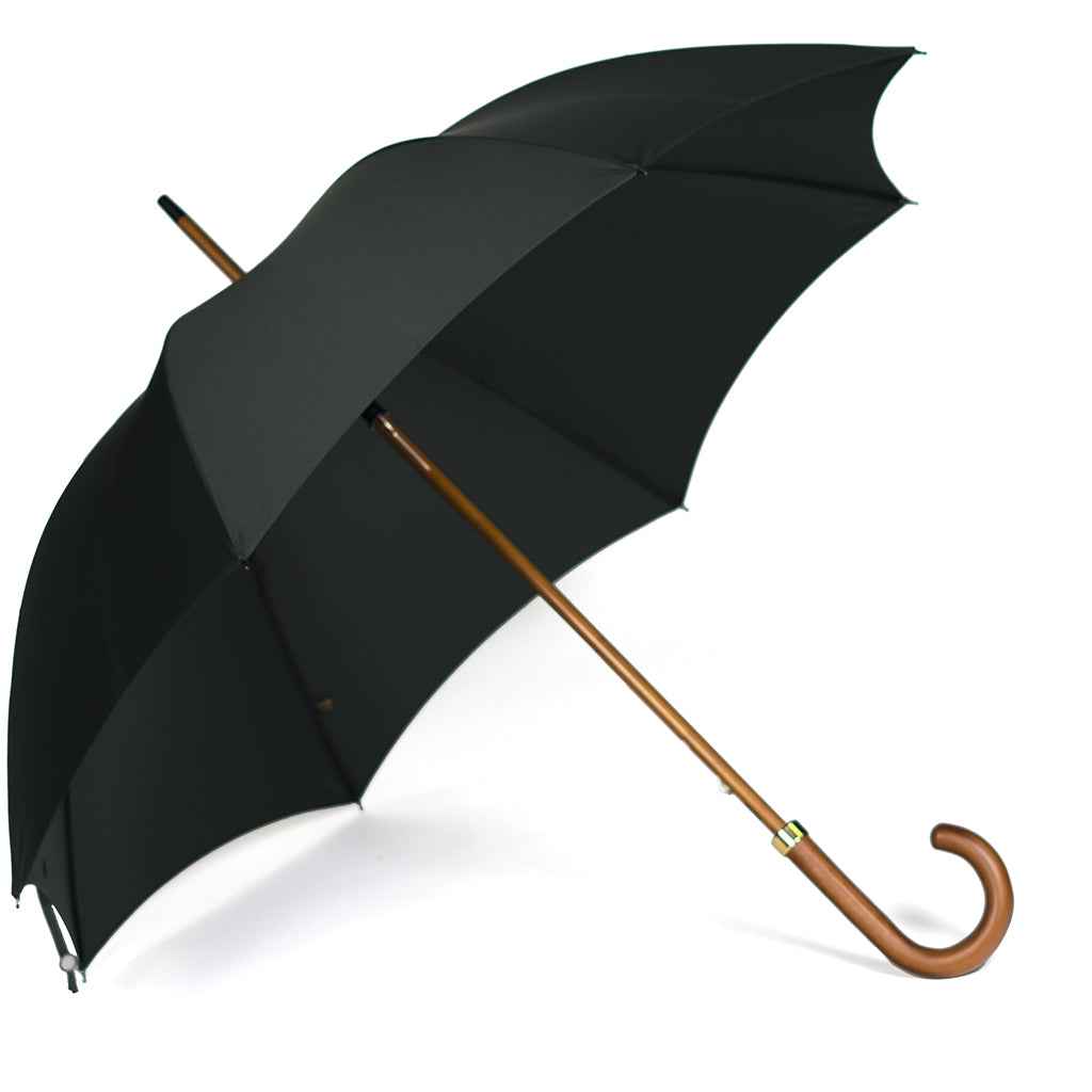 Fox Dark Grained Maple Stick Umbrella - Dark Green Canopy - Beckett &amp; Robb