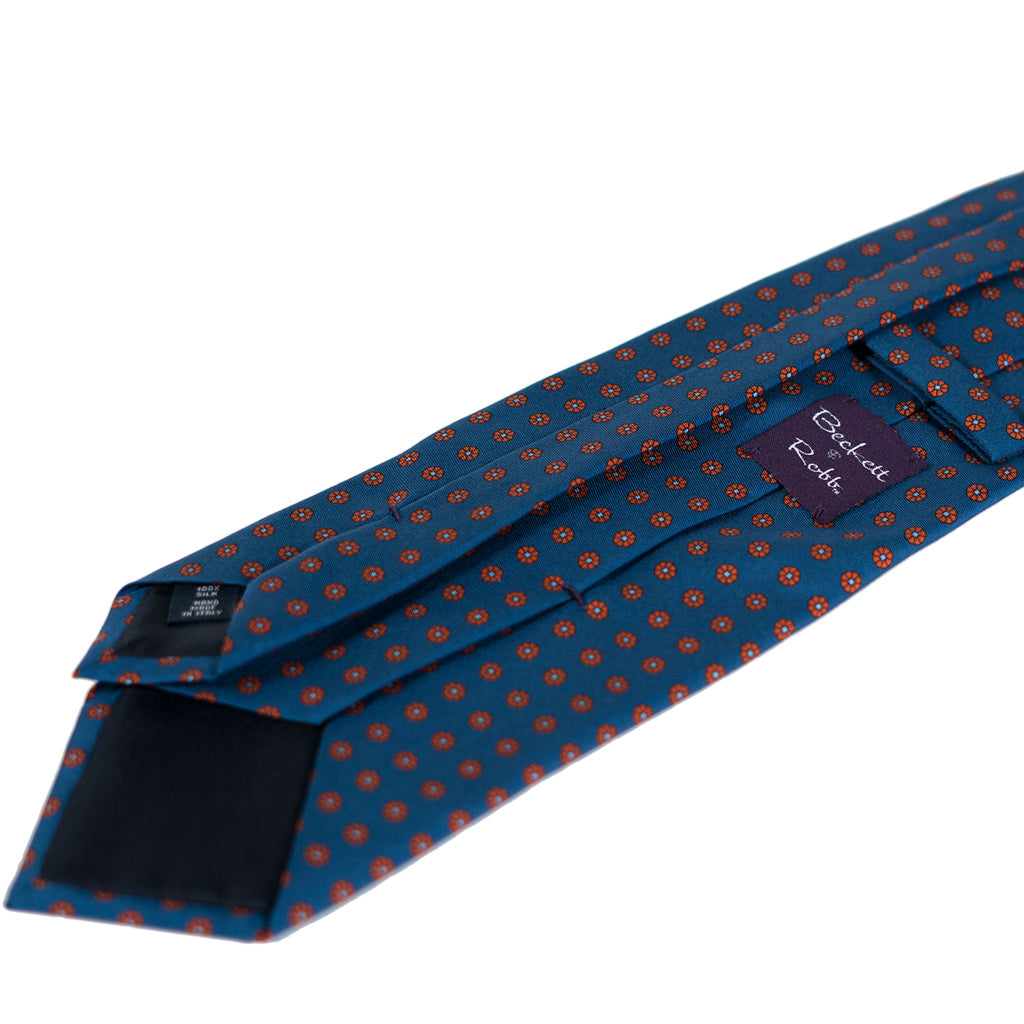 Blue & Orange Geometric Print Silk Tie - Beckett & Robb