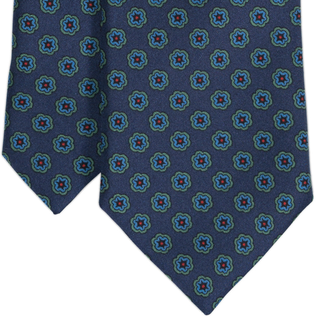 Navy & Blue Medallions Foulard Silk Tie - Beckett & Robb