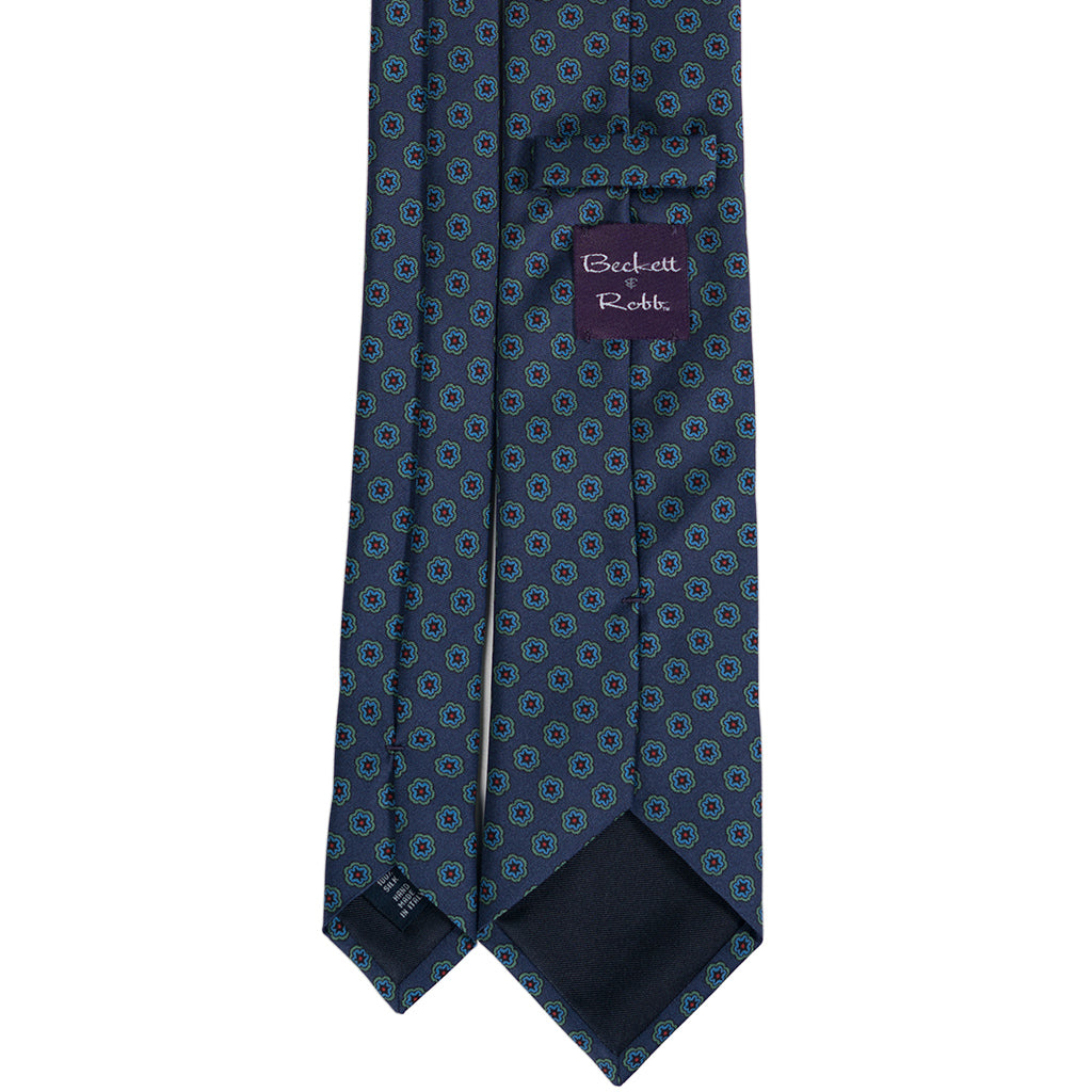 Navy &amp; Blue Medallions Foulard Silk Tie - Beckett &amp; Robb