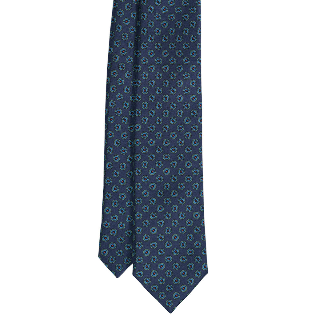 Navy & Blue Medallions Foulard Silk Tie - Beckett & Robb