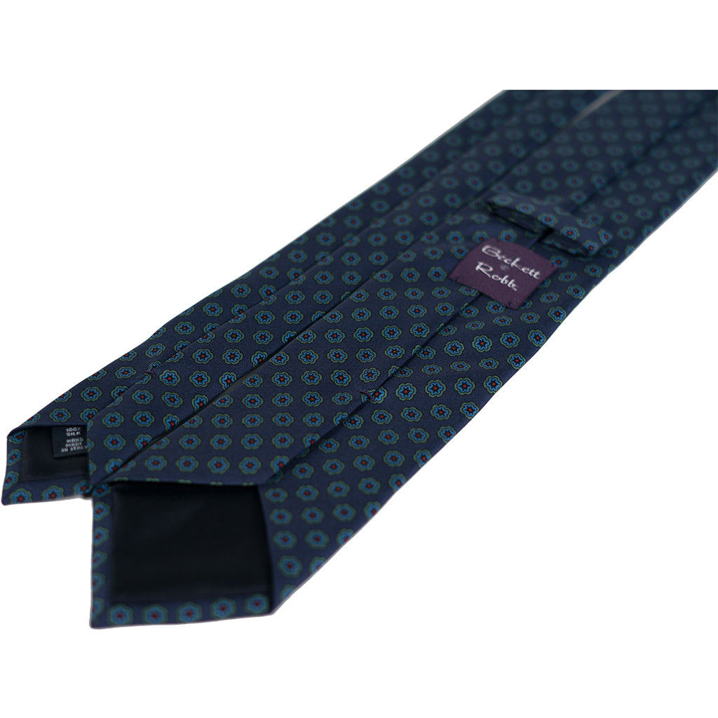 Navy &amp; Blue Medallions Foulard Silk Tie - Beckett &amp; Robb