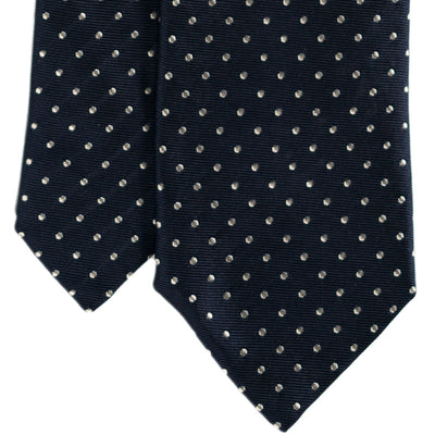 Navy Embroidered Pin Dot Silk Tie - Beckett & Robb