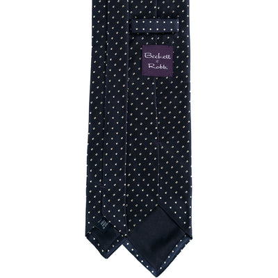 Navy Embroidered Pin Dot Silk Tie - Beckett & Robb