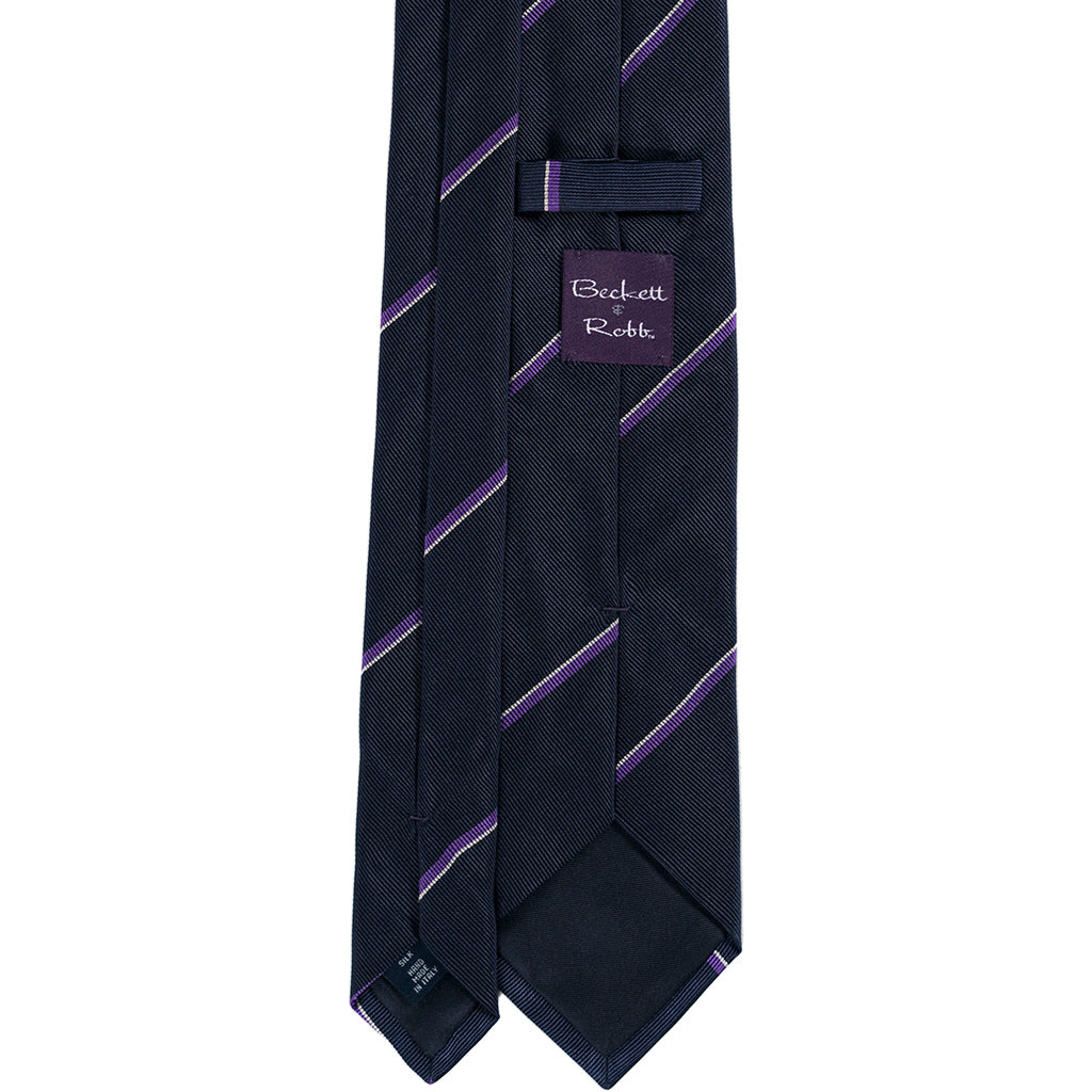 Navy Purple Stripe Silk Tie - Beckett & Robb