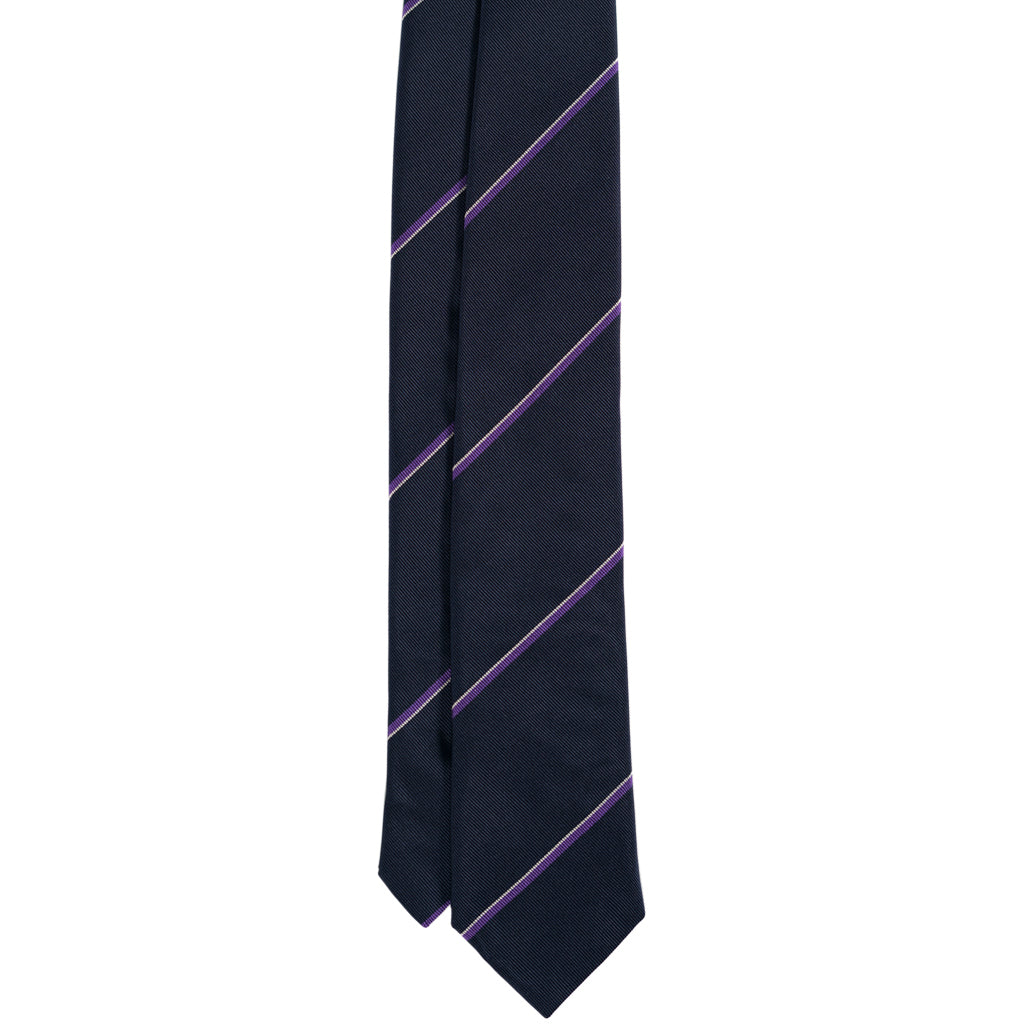 Navy Purple Stripe Silk Tie - Beckett &amp; Robb