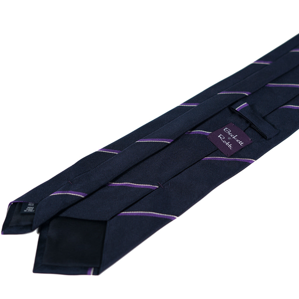 Navy Purple Stripe Silk Tie - Beckett &amp; Robb