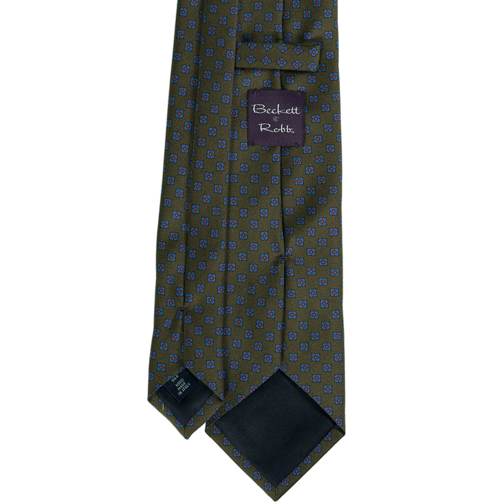 Olive & Blue Foulard Silk Tie - Beckett & Robb