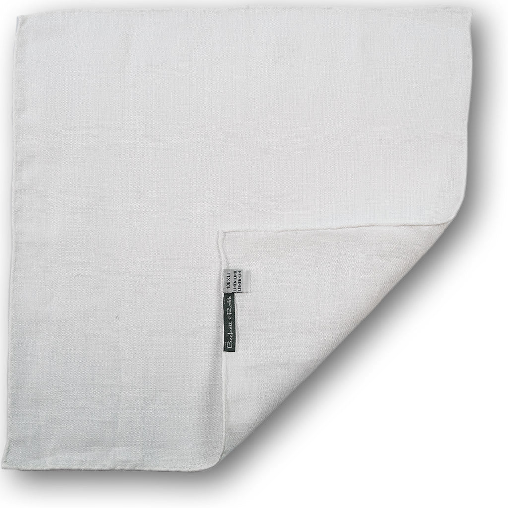 White Hand-Rolled Linen Pocket Square - Beckett &amp; Robb