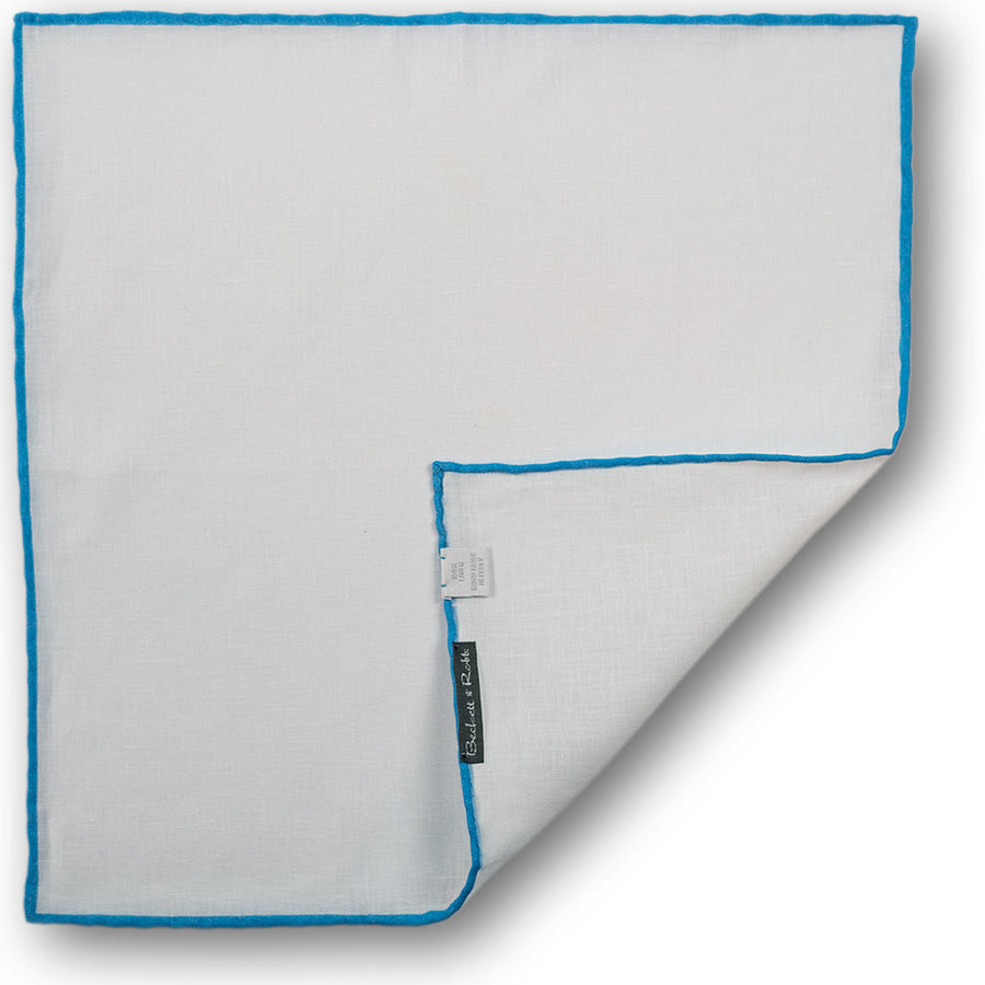 Aqua Hand-Rolled Linen Pocket Square - Beckett & Robb